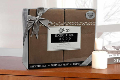 Superior 3000 Series Wrinkle Resistant Cloud Embroidered Sheet Set - Taupe/Ivory