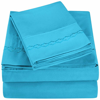  3000 Series Wrinkle Resistant Cloud Embroidered Sheet Set - Aqua