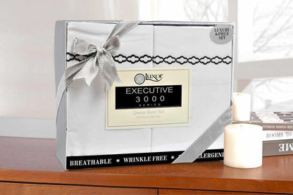 Superior 3000 Series Wrinkle Resistant Cloud Embroidered Sheet Set - White/Black