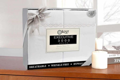 Superior 3000 Series Wrinkle Resistant Cloud Embroidered Sheet Set - White