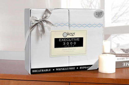 Superior 3000 Series Wrinkle Resistant Cloud Embroidered Sheet Set - White/Blue