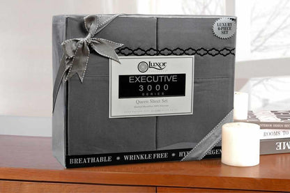  Superior 3000 Series Wrinkle Resistant Cloud Embroidered Sheet Set - Black/Grey