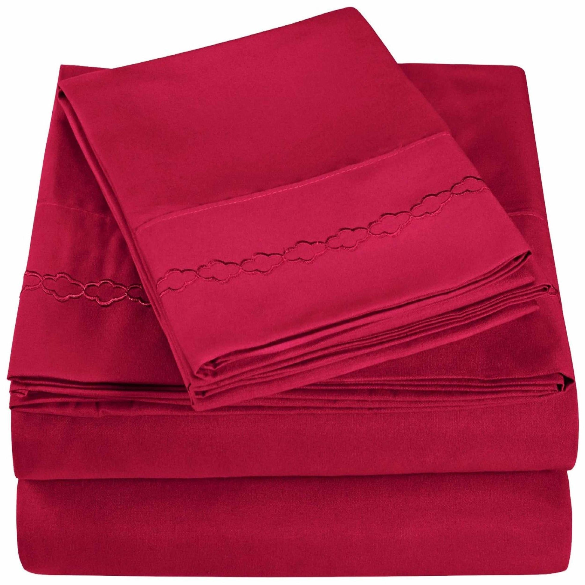  3000 Series Wrinkle Resistant Cloud Embroidered Sheet Set - Burgundy