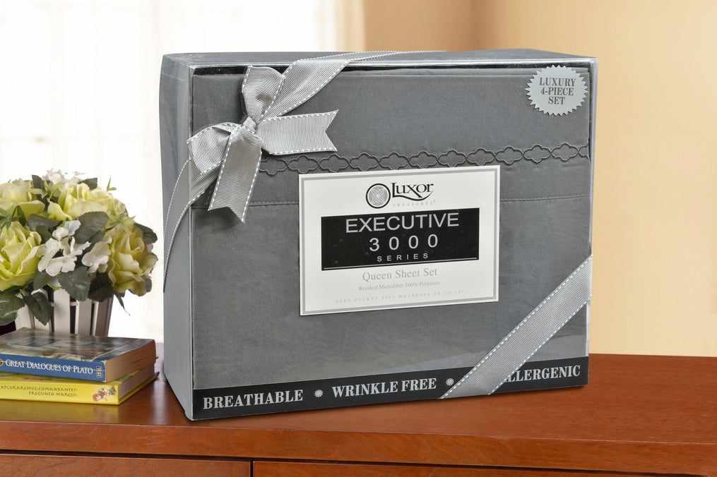  3000 Series Wrinkle Resistant Cloud Embroidered Sheet Set - Charcoal