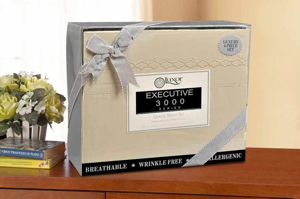  3000 Series Wrinkle Resistant Cloud Embroidered Sheet Set - Ivory