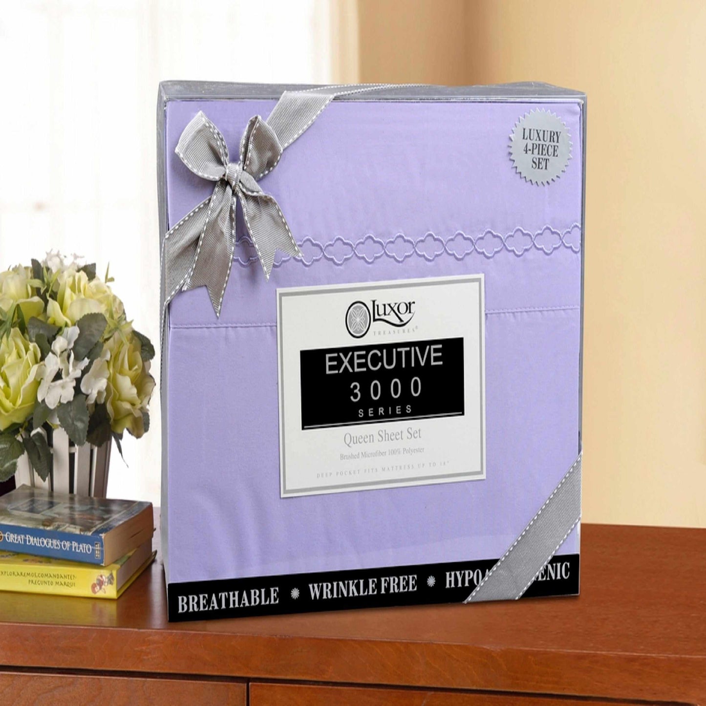  3000 Series Wrinkle Resistant Cloud Embroidered Sheet Set - Lilac