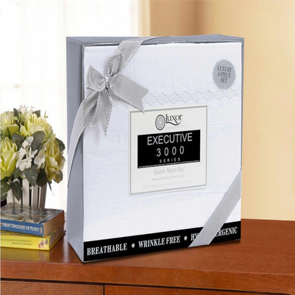  3000 Series Wrinkle Resistant Cloud Embroidered Sheet Set - White