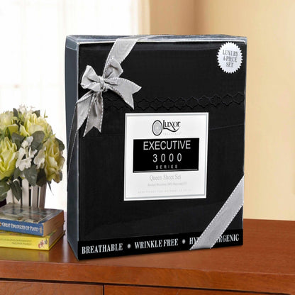  3000 Series Wrinkle Resistant Cloud Embroidered Sheet Set - Black