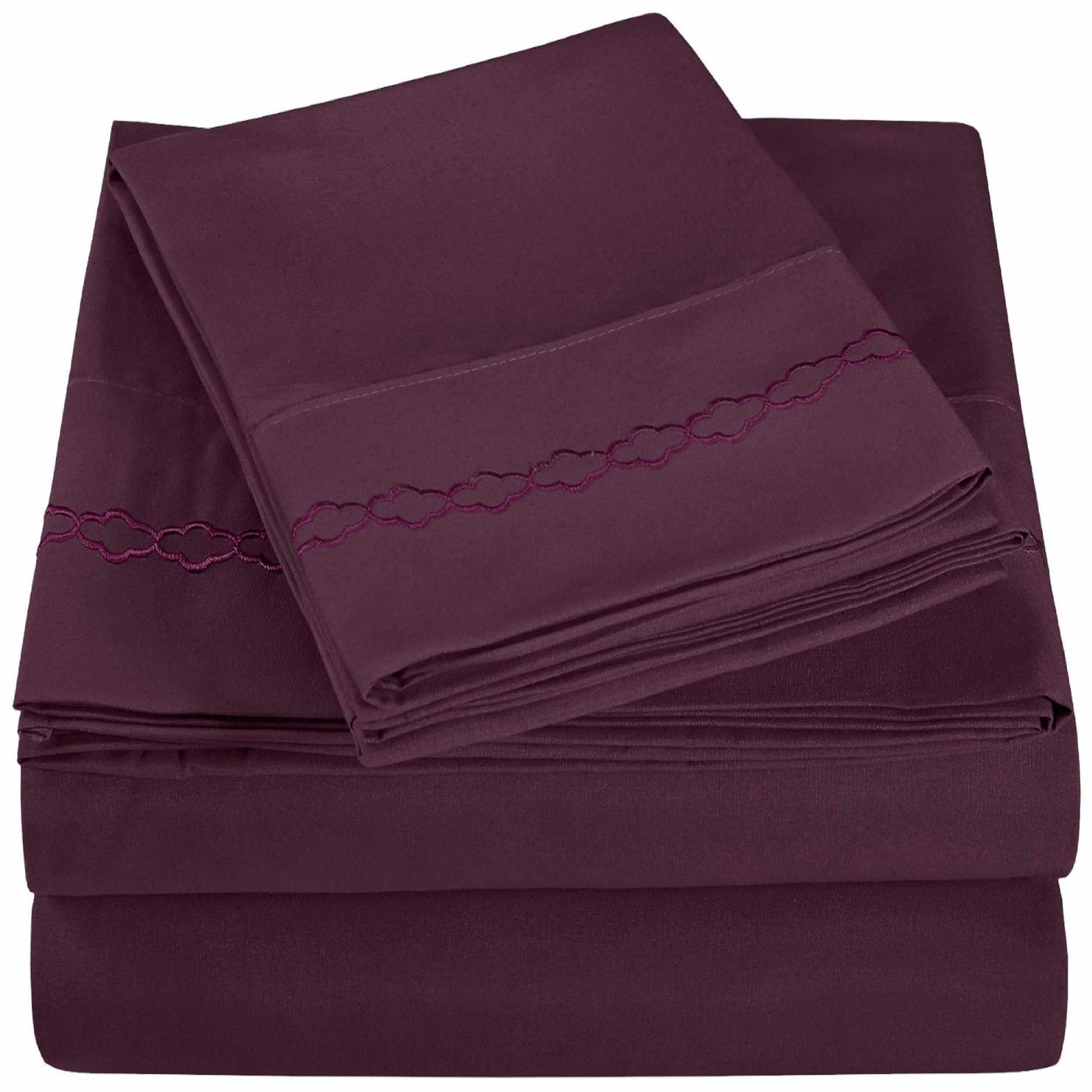  3000 Series Wrinkle Resistant Cloud Embroidered Sheet Set - Plum
