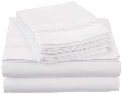 Superior 3000 Series Wrinkle Resistant Cloud Embroidered Sheet Set - White