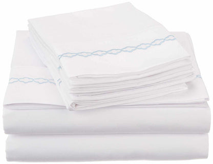 Superior 3000 Series Wrinkle Resistant Cloud Embroidered Sheet Set - White/Blue