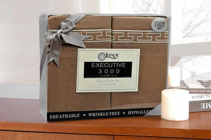  Superior 3000 Series Wrinkle Resistant Elegant Embroidered 6 Piece Sheet Set - Ivory/Taupe