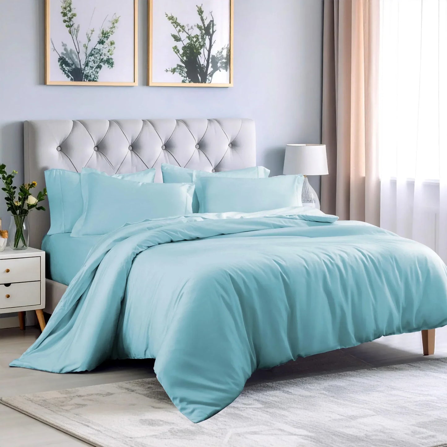 100% Rayon From Bamboo 300 Thread Count Solid Duvet Cover Set