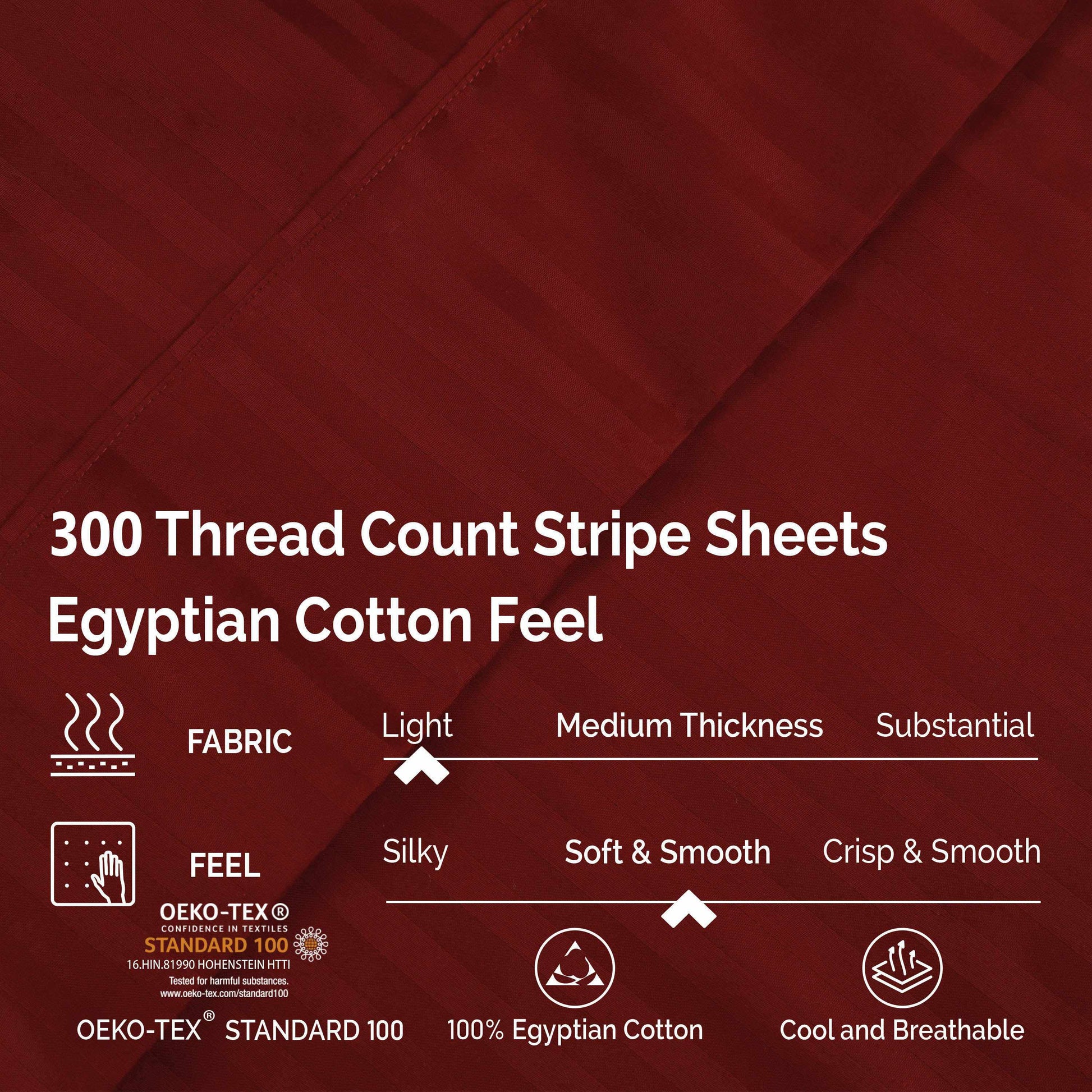 Superior 300 Thread-Count Premium Egyptian Cotton Stripe Sheet Set - Burgundy