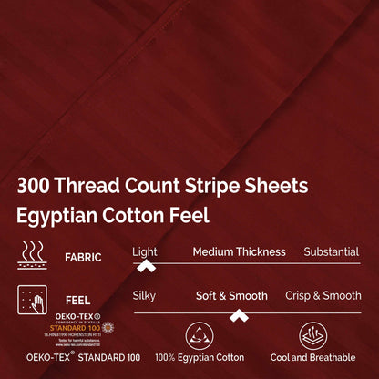 Superior 300 Thread-Count Premium Egyptian Cotton Stripe Sheet Set - Burgundy