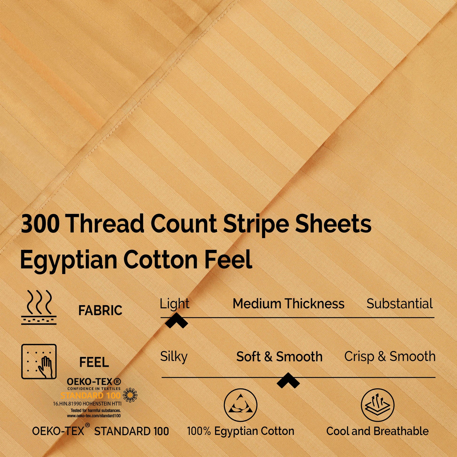 Superior 300 Thread Count Premium Egyptian Cotton Stripe Sheet Set - Gold