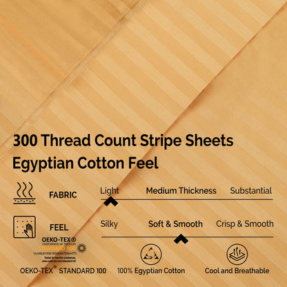 Superior 300 Thread Count Premium Egyptian Cotton Stripe Sheet Set - Gold