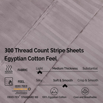 Superior 300 Thread-Count Premium Egyptian Cotton Stripe Sheet Set - Grey