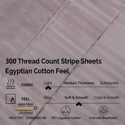 Superior 300 Thread Count Premium Egyptian Cotton Stripe Sheet Set - Grey