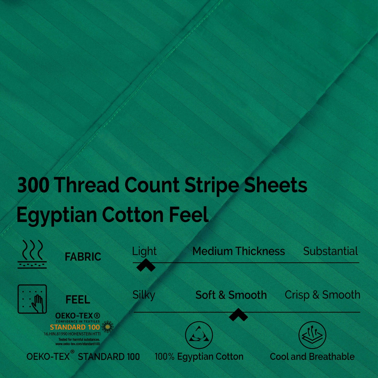 Superior 300 Thread Count Premium Egyptian Cotton Stripe Sheet Set - Hunter Green