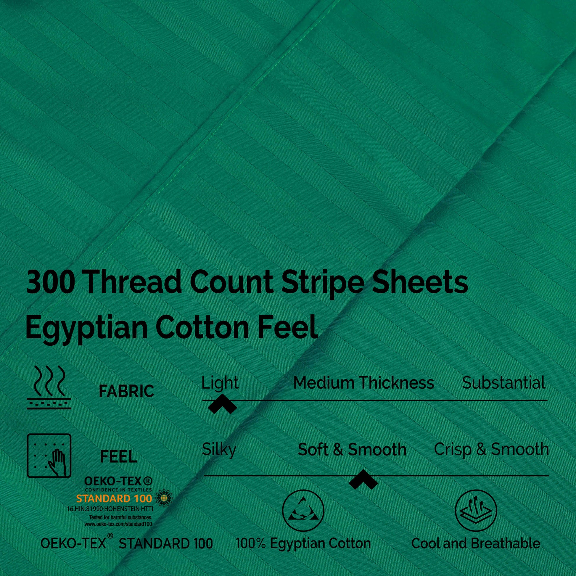 Superior 300 Thread Count Premium Egyptian Cotton Stripe Sheet Set - Hunter Green