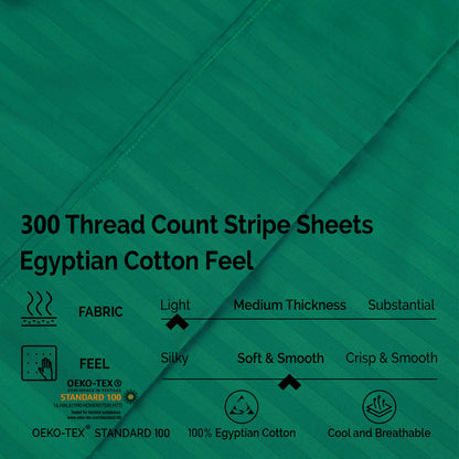 Superior 300 Thread Count Premium Egyptian Cotton Stripe Sheet Set - Hunter Green