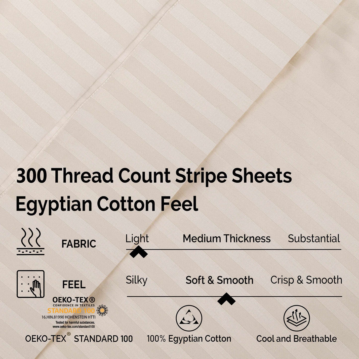 Superior 300 Thread-Count Premium Egyptian Cotton Stripe Sheet Set - Ivory