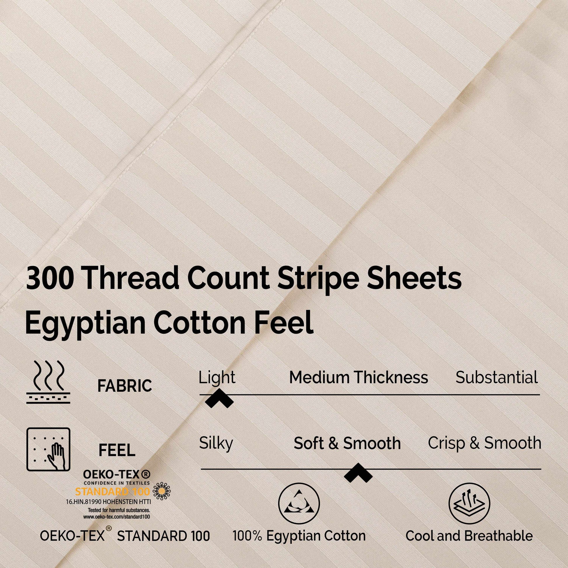 Superior 300 Thread-Count Premium Egyptian Cotton Stripe Sheet Set - Ivory
