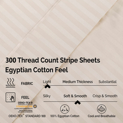 Superior 300 Thread-Count Premium Egyptian Cotton Stripe Sheet Set - Ivory