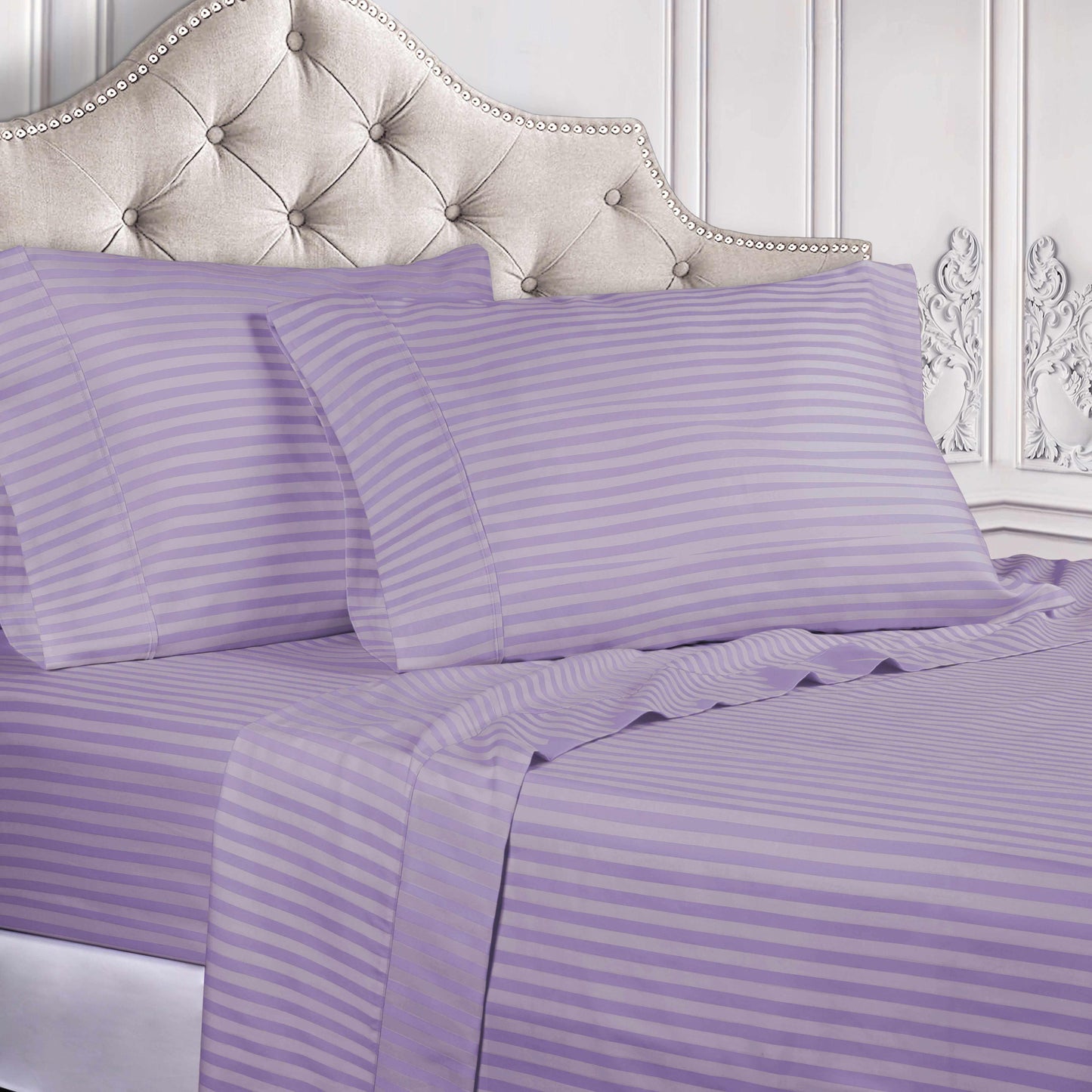 Superior 300 Thread-Count Premium Egyptian Cotton Stripe Sheet Set - Lavender