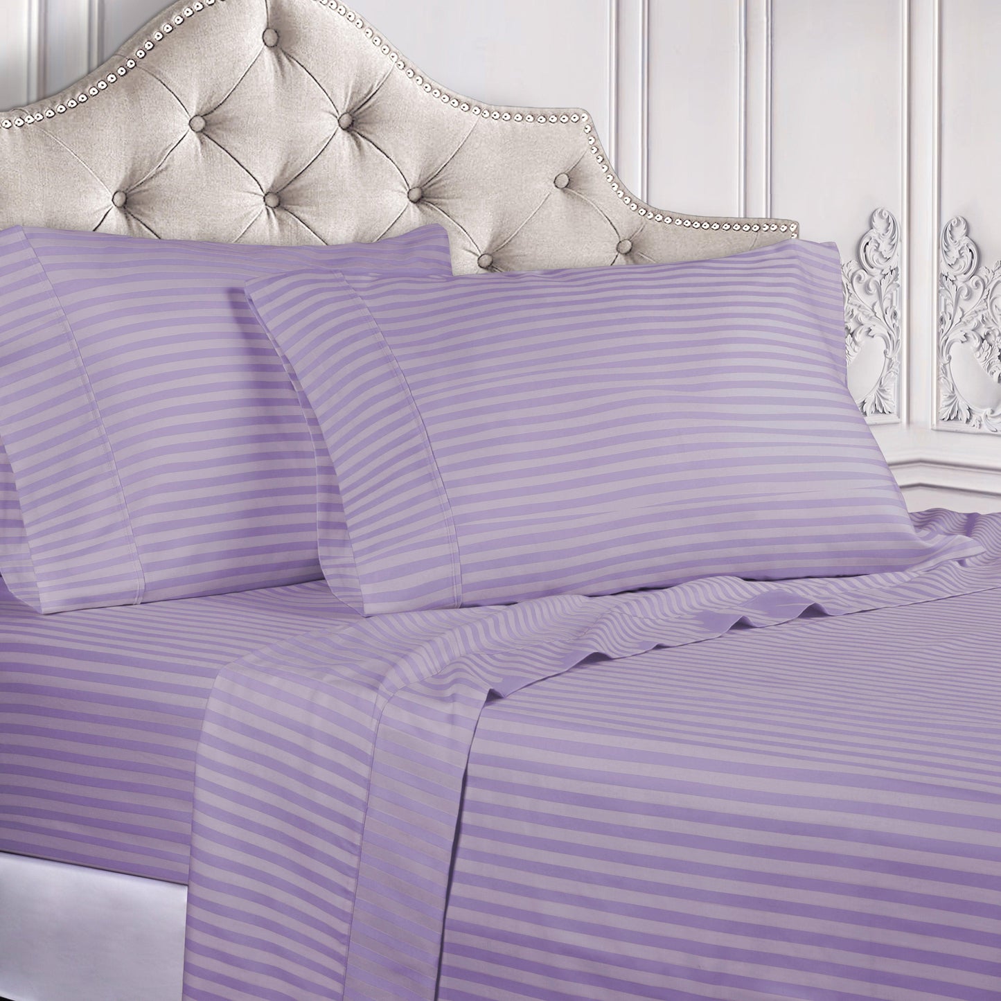 Superior 300 Thread Count Premium Egyptian Cotton Stripe Sheet Set - Lavender