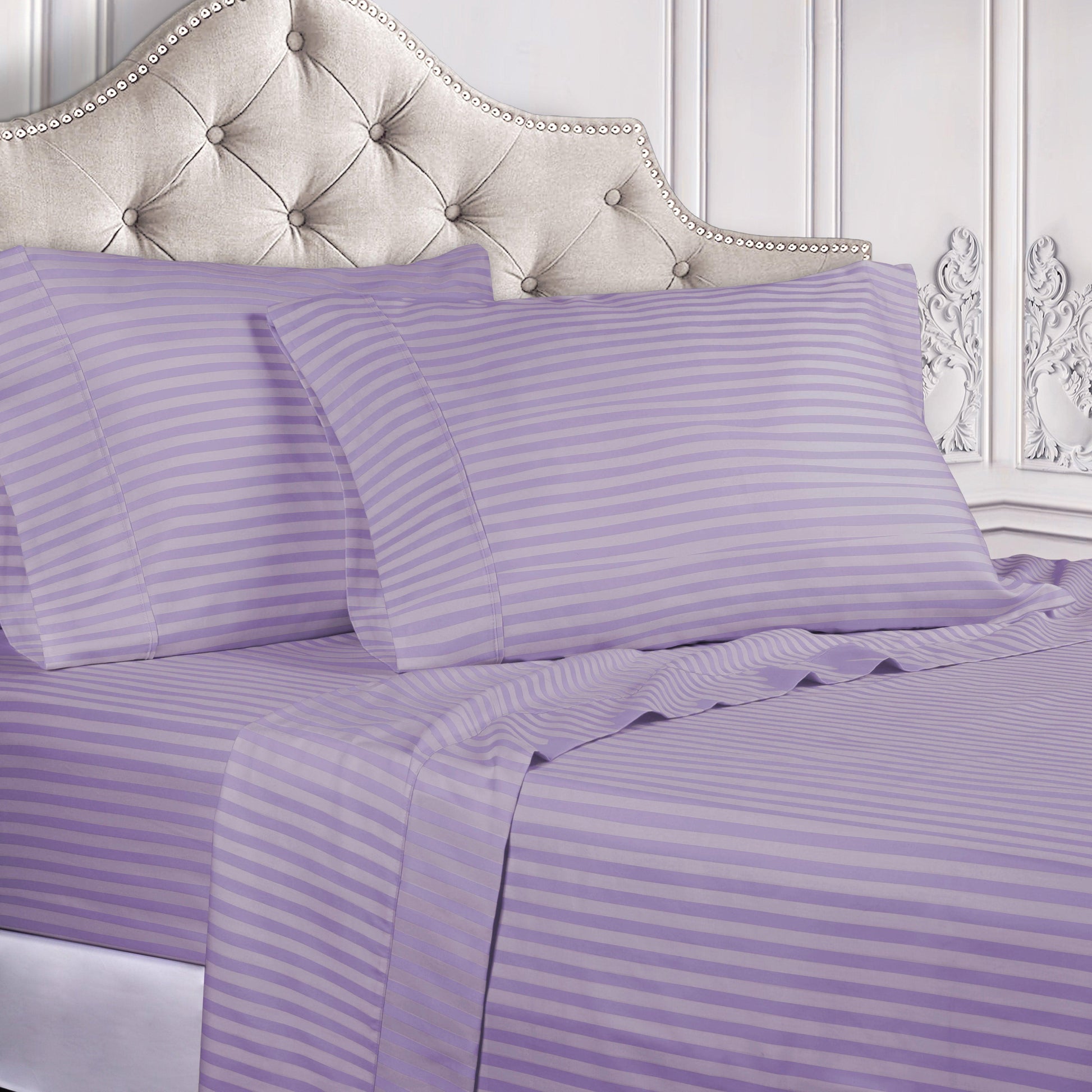 Superior 300 Thread Count Premium Egyptian Cotton Stripe Sheet Set - Lavender