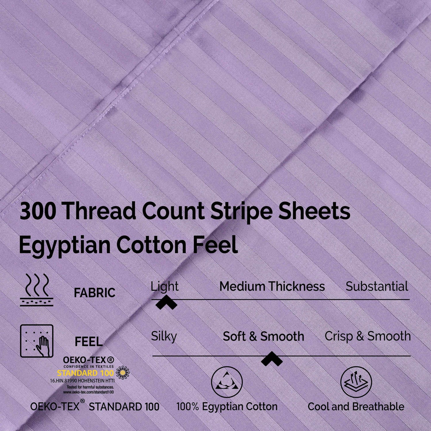 Superior 300 Thread-Count Premium Egyptian Cotton Stripe Sheet Set - Lavender