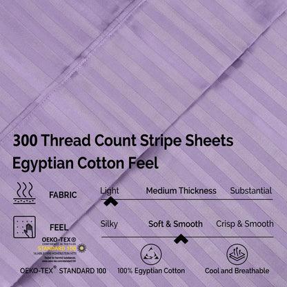 Superior 300 Thread-Count Premium Egyptian Cotton Stripe Sheet Set - Lavender