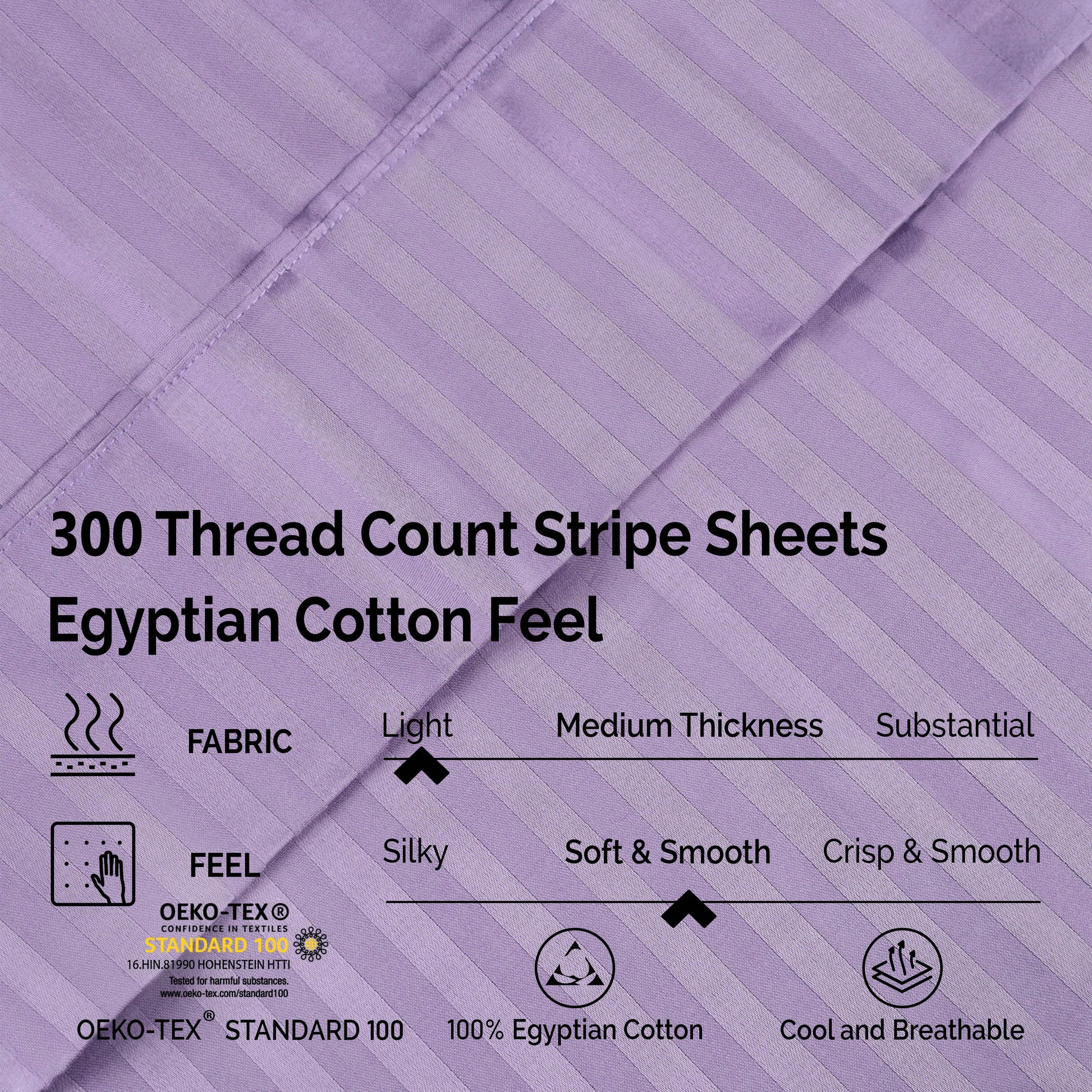 Superior 300 Thread Count Premium Egyptian Cotton Stripe Sheet Set - Lavender