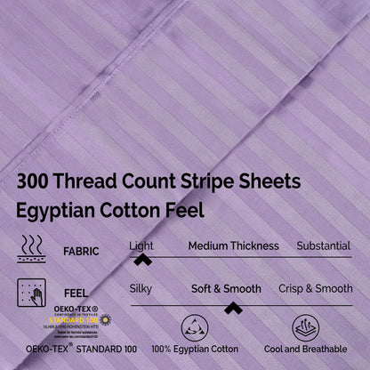 Superior 300 Thread Count Premium Egyptian Cotton Stripe Sheet Set - Lavender