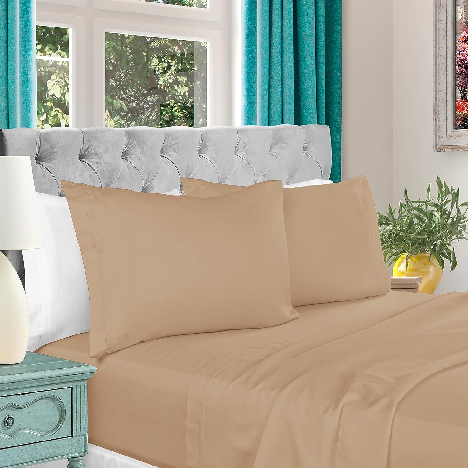 Superior Egyptian Cotton 1000 Thread Count Extra Deep Pocket Solid Sheet Set - Tan