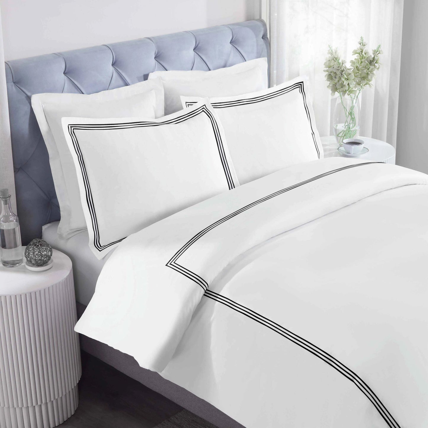 Brandon Cotton Three-Line Embroidered 3 Piece Duvet Cover Set