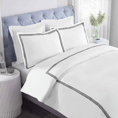 Brandon Cotton Three-Line Embroidered 3 Piece Duvet Cover Set