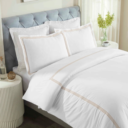 Brandon Cotton Three-Line Embroidered 3 Piece Duvet Cover Set