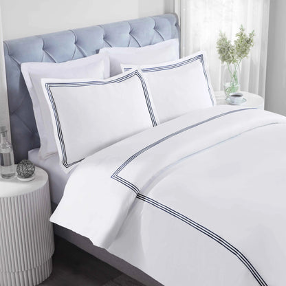 Brandon Cotton Three-Line Embroidered 3 Piece Duvet Cover Set
