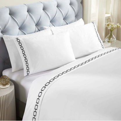 Chain Links Cotton Embroidered Deep Pocket Bed Sheet Set