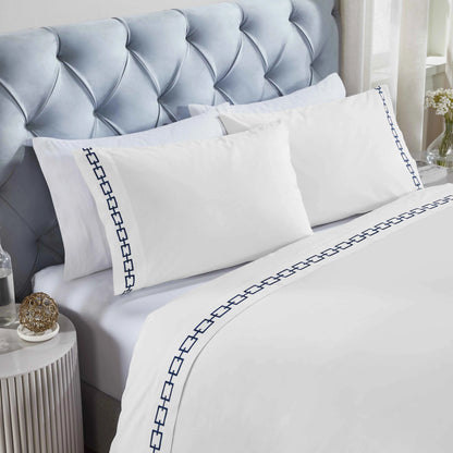 Chain Links Cotton Embroidered Deep Pocket Bed Sheet Set