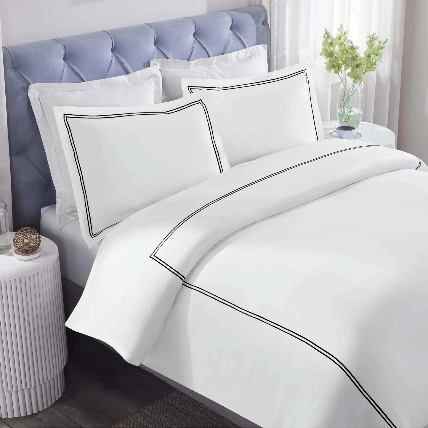 Fieldstone Cotton Two-Line Embroidered 3 Piece Duvet Cover Set