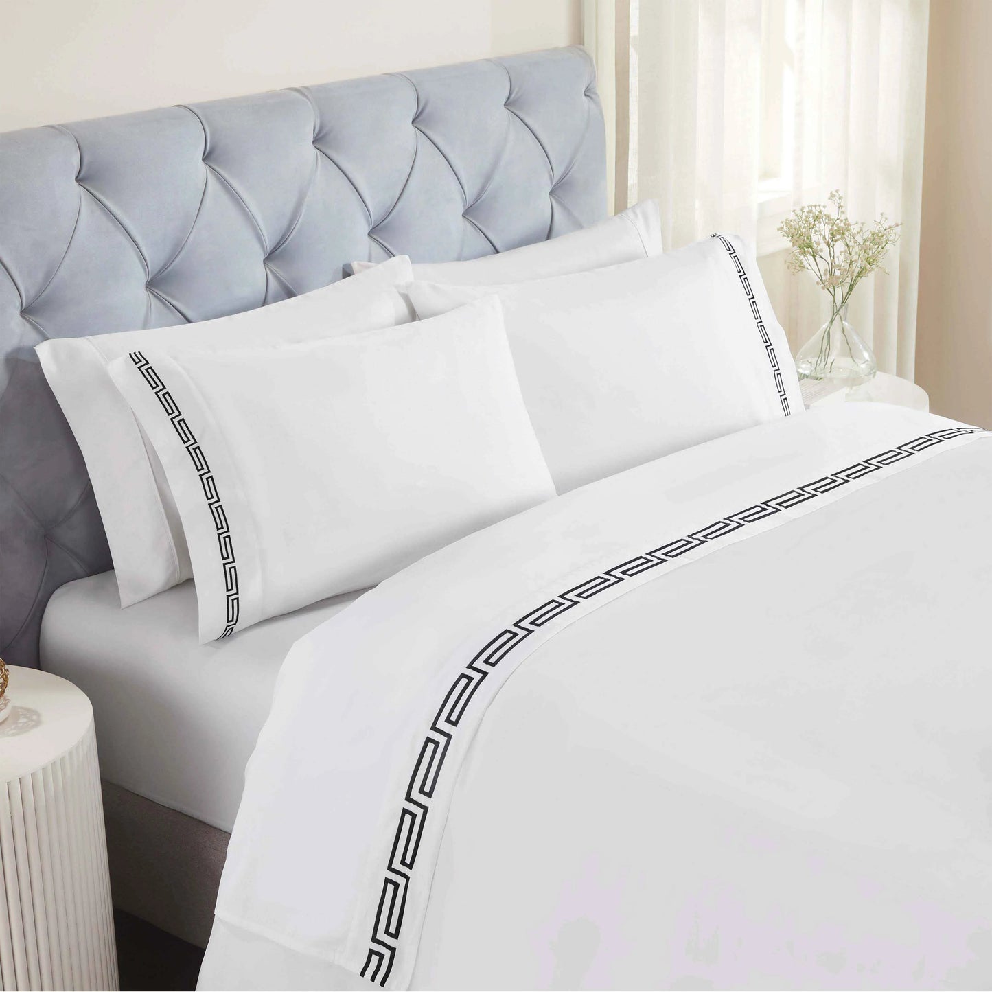 Harrison Cotton Greek Key Embroidered Deep Pocket Bed Sheet Set