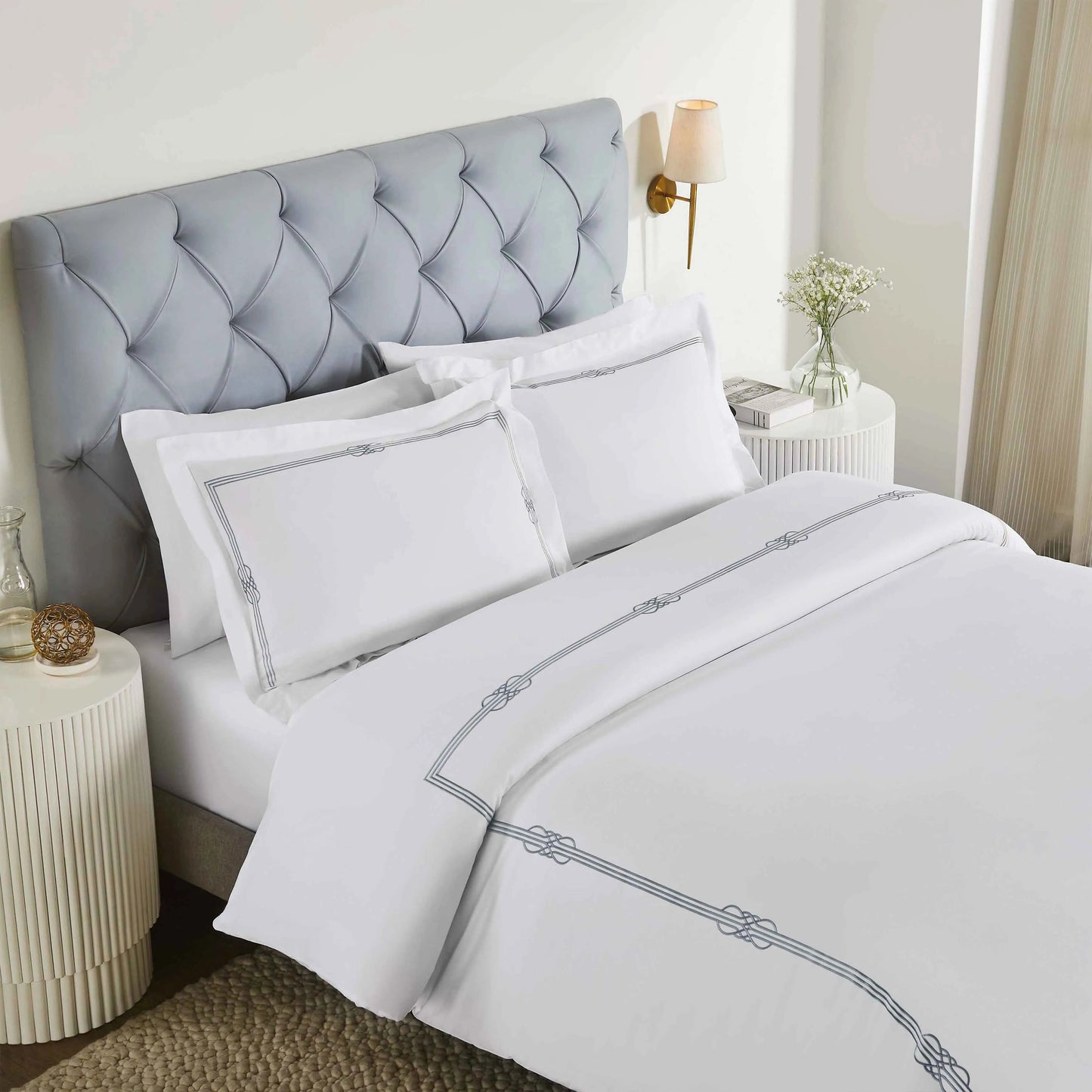 Moonlawn Cotton Gold Embroidered 3 Piece Duvet Cover Set