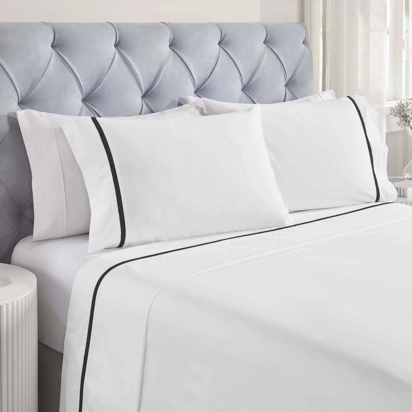 Riverton Cotton Cross-Stitch Embroidered Deep Pocket Bed Sheet Set