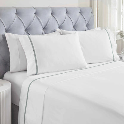 Riverton Cotton Cross-Stitch Embroidered Deep Pocket Bed Sheet Set