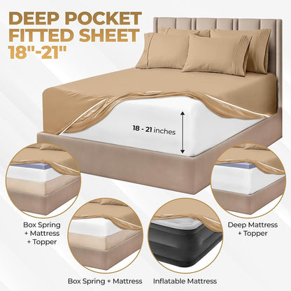 Superior Egyptian Cotton 1000 Thread Count Extra Deep Pocket Solid Sheet Set - Tan