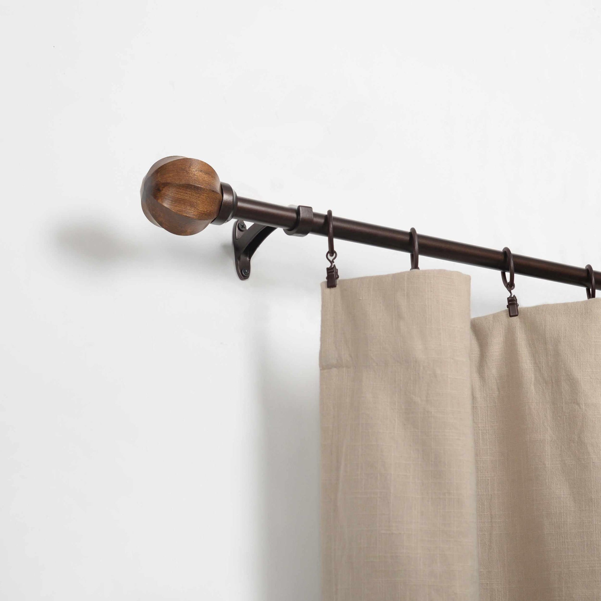  Gilon Expandable Window Curtain Rod with Carved Wooden Ball Finials - Chestnut